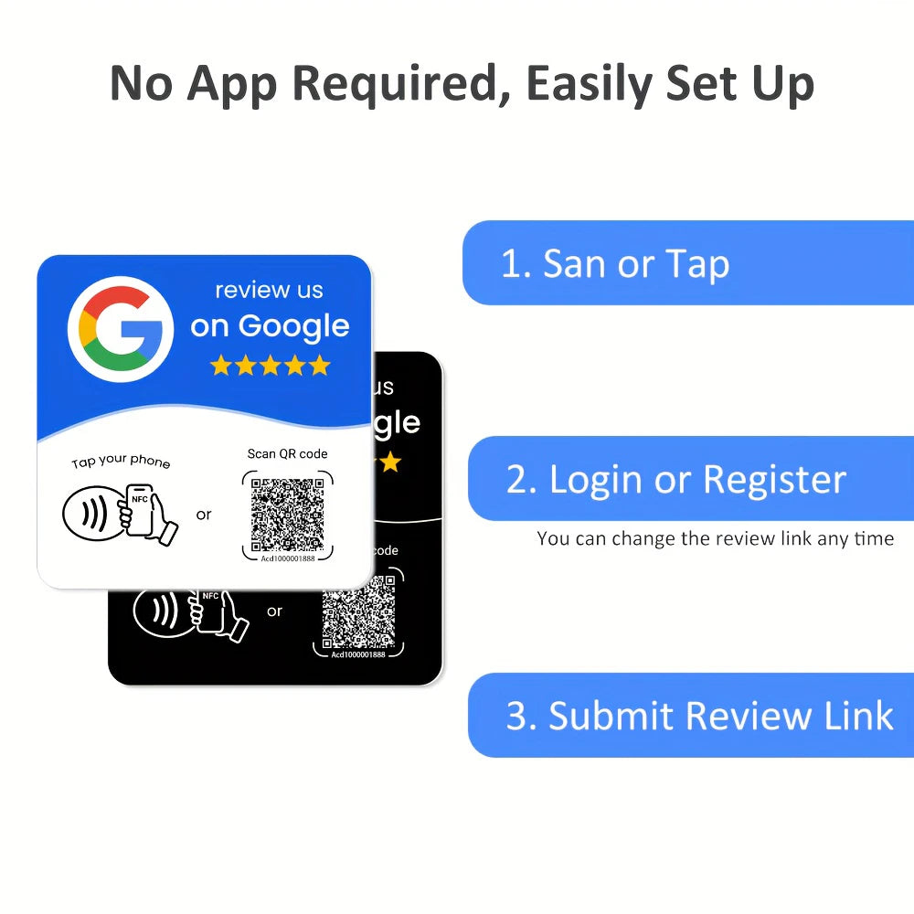 Square NFC Google Review Card – QR Code Table Display