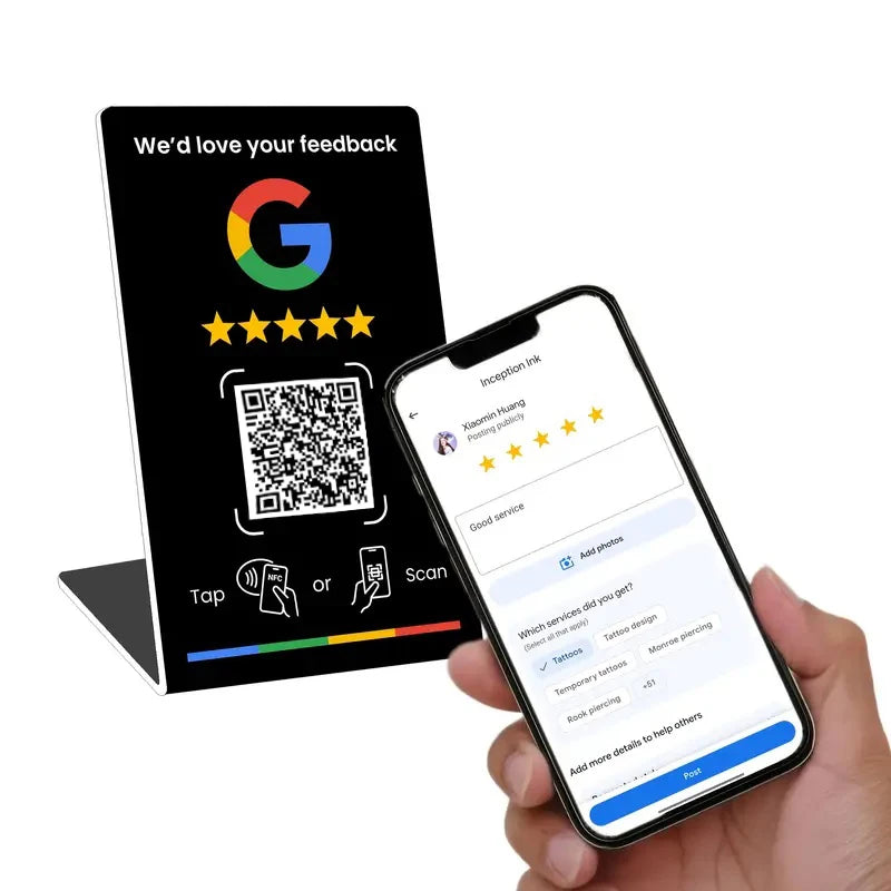 NFC Google Review Card – Standing Table Display