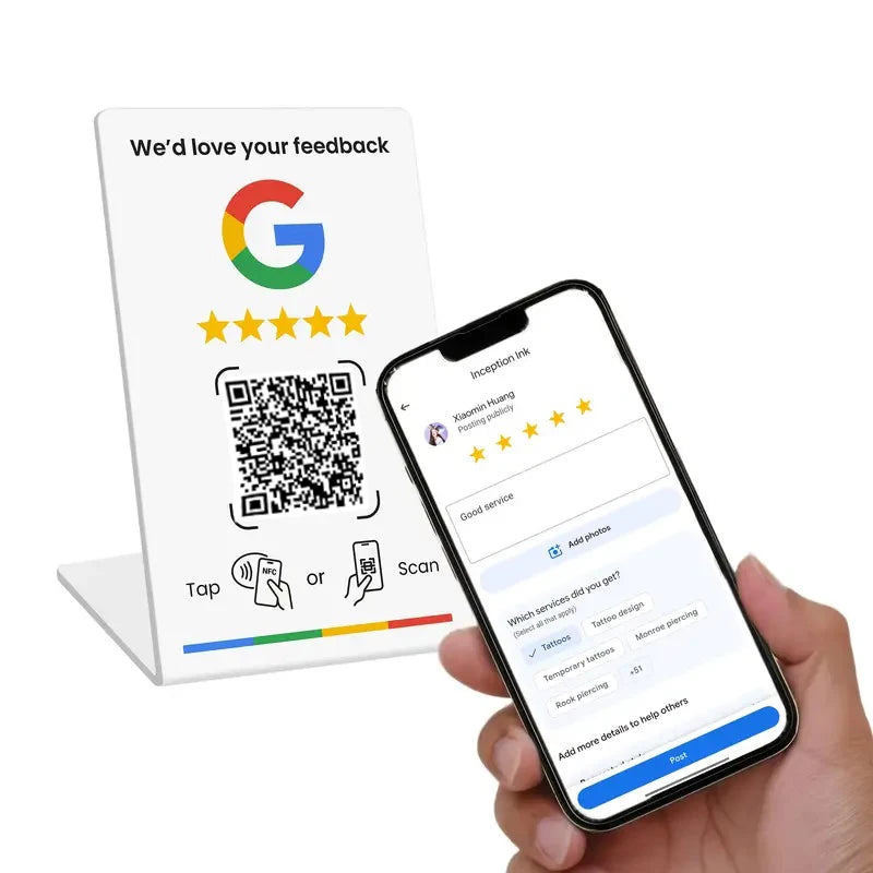 NFC Review Card Stand with Programmable QR Code