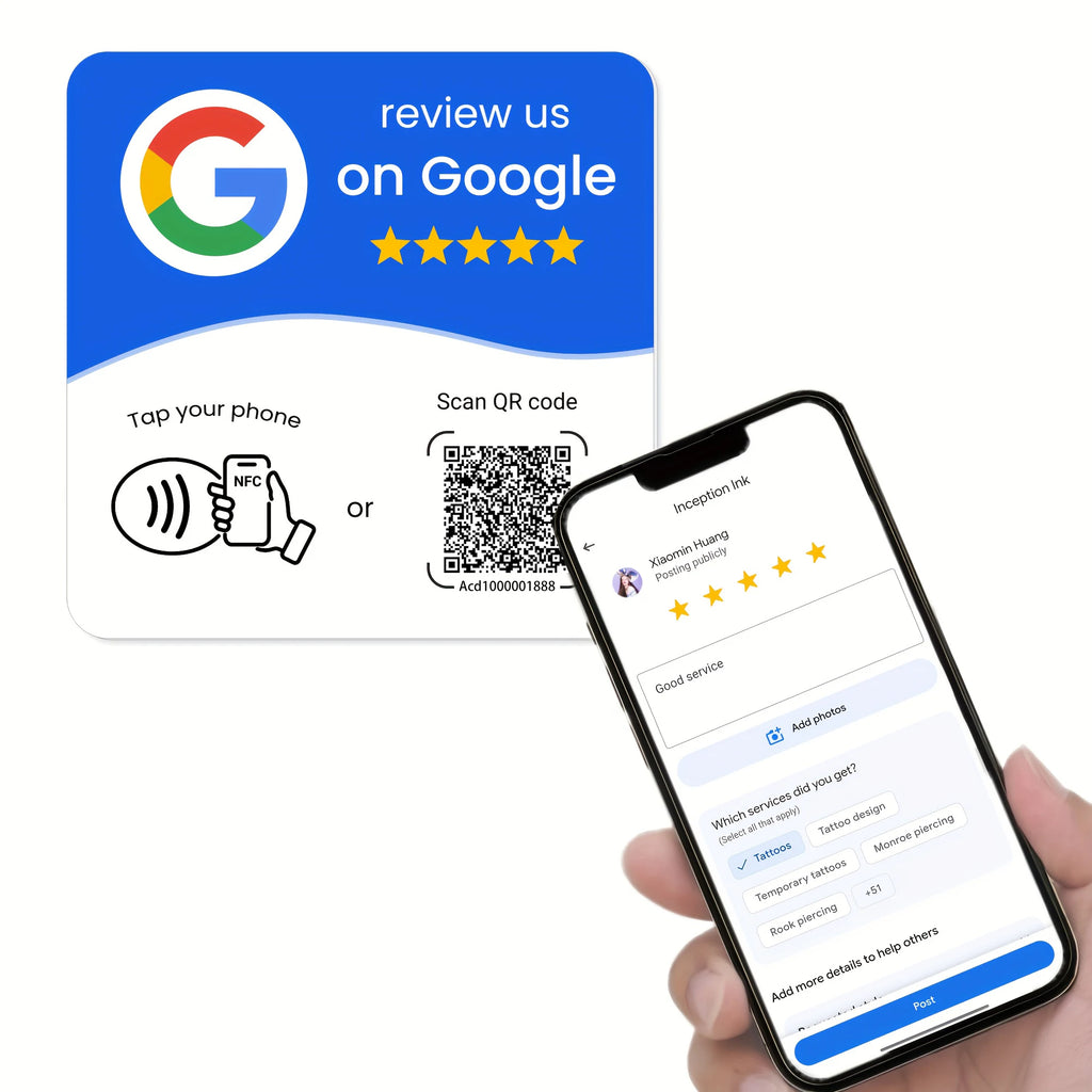 NFC Google Review Card with QR Code – Standing Table Display